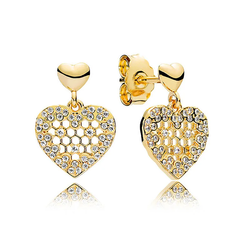

Authentic 925 Sterling Silver Earring Shine Honeycomb Lace Studs Earrings For Women Wedding Party Gift Fine Diy Jewelry