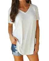 Women’s T-shirt Summer Plus Size Tee Basic Shirts Women Solid V Neck Short Sleeve Long Casual Big Size Female 4XL 5XL Tops Femme