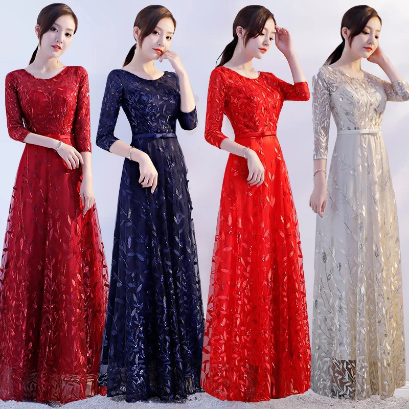

Elegant Women Dress Flower Chiffon Banquet Robe Gowns Beauty Dresses Sexy O-Neck Stage Show Dressing Vestidos Plus Size 3XL