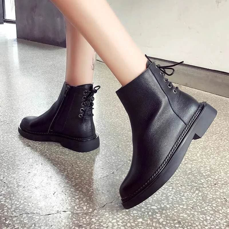 Botas de piel auténtica para mujer, botines suaves a la moda, CON ADORNO individual de banda, 2019|Botas a media pantorrilla| - AliExpress