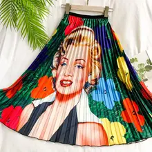 Летние модные радужные юбки женские шикарные женские трапециевидные плиссированные юбки женские атласные юбки с принтом