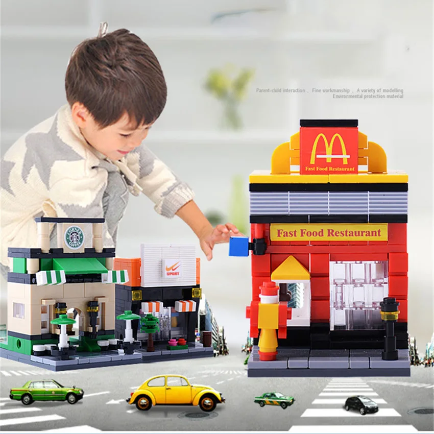 6 design Legoings Mini City Street 3D Retail Store McDonald Cafe Apple Mini Shop Educational Building Blocks Toys for Children 6 design Legoings Mini City Street 3D Retail Store McDonald Cafe Apple Mini Shop Educational Building Blocks Toys for Children