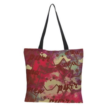 

CROWDALE Double-sided galesaur cates Painting bag Women Large Linen Shopping Bag Women Shoulder Cloth Pouch 43cm*43cm