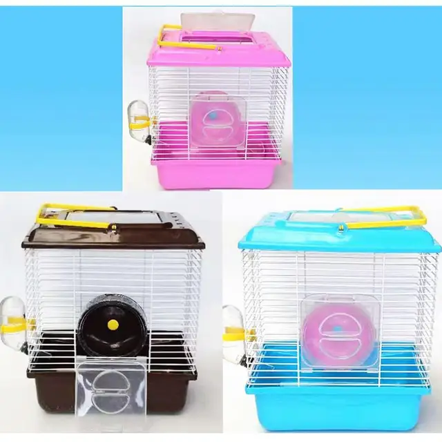 Portable Heighten Single Layer Pet Syrian Hamster Cage with Cover Running Wheel Bowl for Small Habitat Guinea Pigs Mice Habitat 5