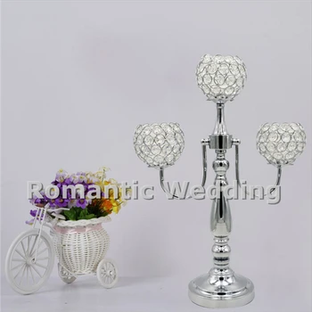 

Free shipment 10PCS/lots 3 arms crystal metal silver candle holder for Wedding decorations event products party decorations