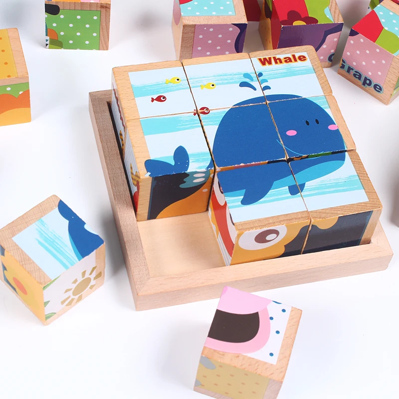 Rompecabezas 3D de madera con imagen de seis caras para niños, juguete educativo para niños, rompecabezas de cubo, regalos para bebés - AliExpress Juguetes y