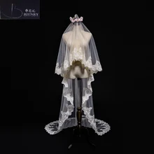 Горячая Распродажа, 3 м, однослойная кружевная кромка, цвет Шампань, слоновая кость, свадебная фата, Длинная фата невесты, дешевые свадебные аксессуары, Veu de Noiva