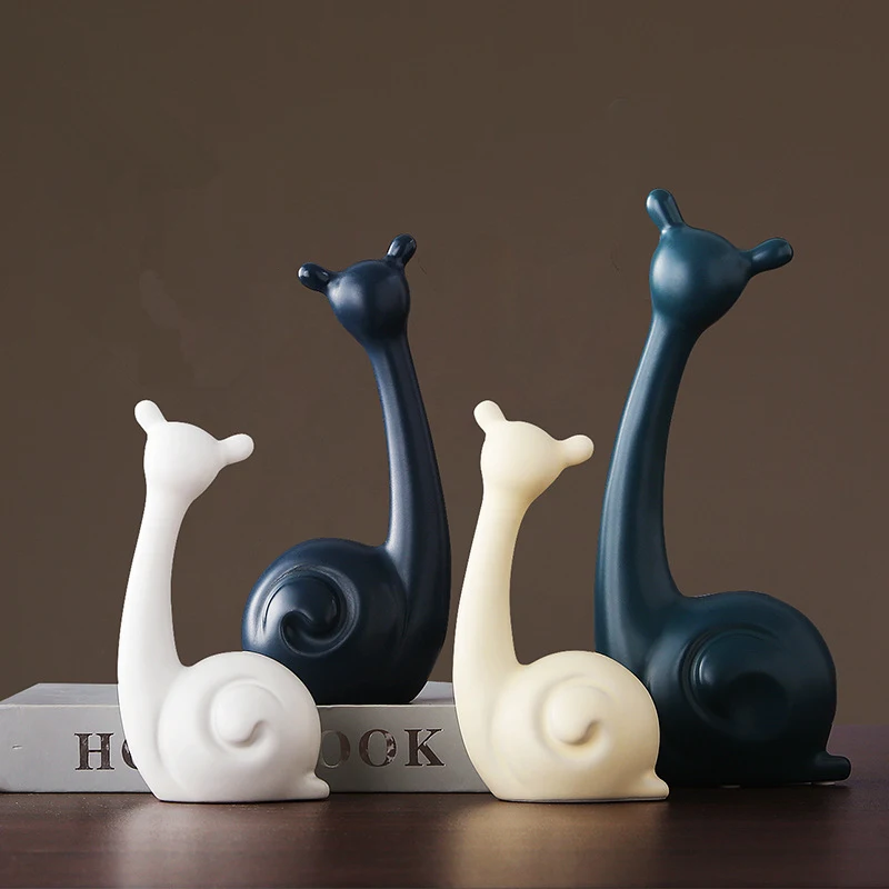 Nordic Ceramics Snail Elephant Deer Giraffe Ornaments Animal Model Figurines Miniatures Bedroom Office Porch Decoration Crafts