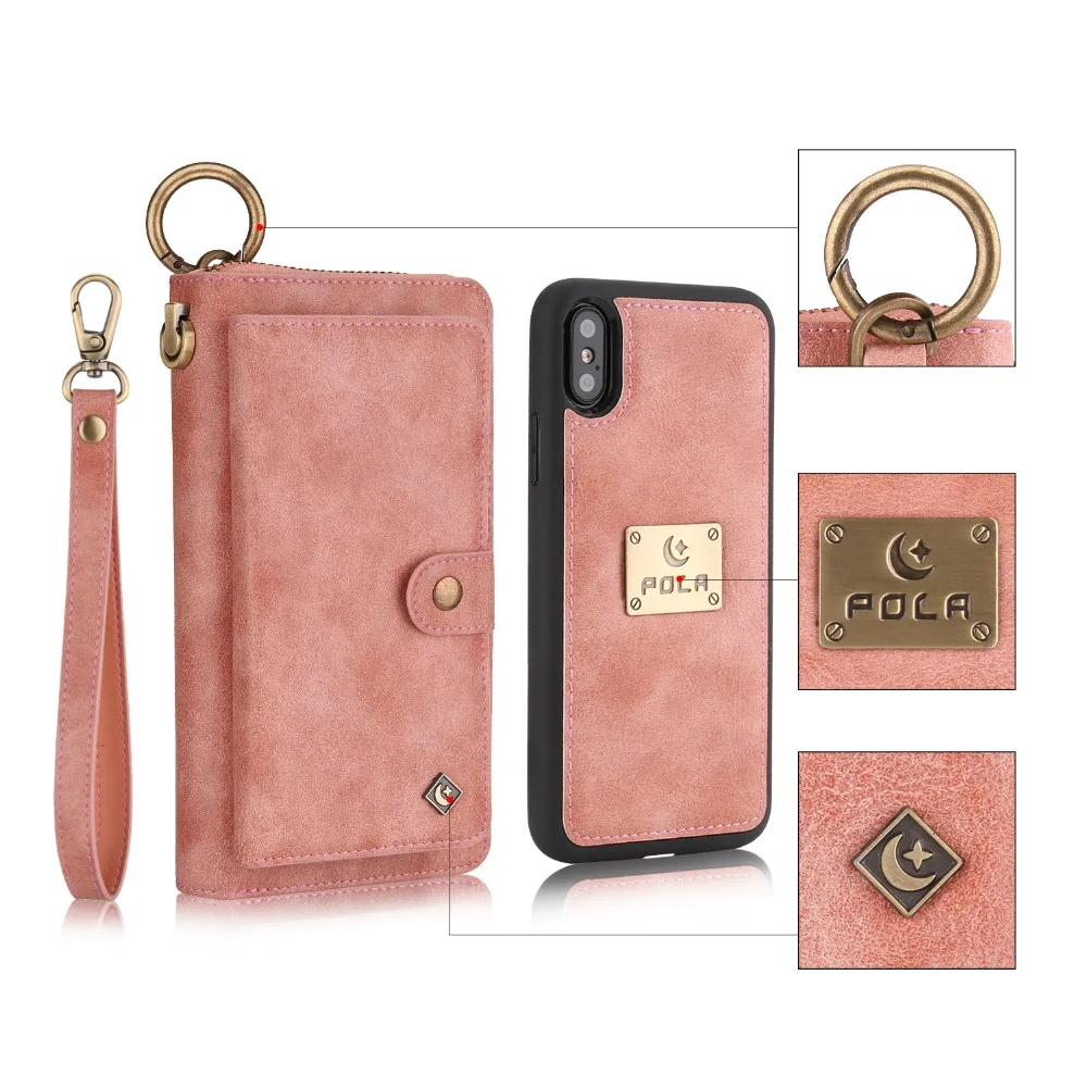 For iPhone X XR XS Max 6 6S 7 8 Plus Multi-functional fashion zipper Wallet Leather Case Flip Stand Cover Mobile Phone Bag