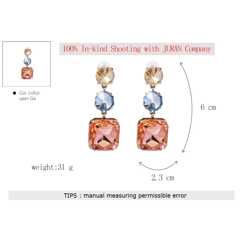 JURAN, высококачественные серьги-капли с блестящими кристаллами для женщин и девочек, разноцветные стразы, висячие серьги, свадебные вечерние ювелирные изделия