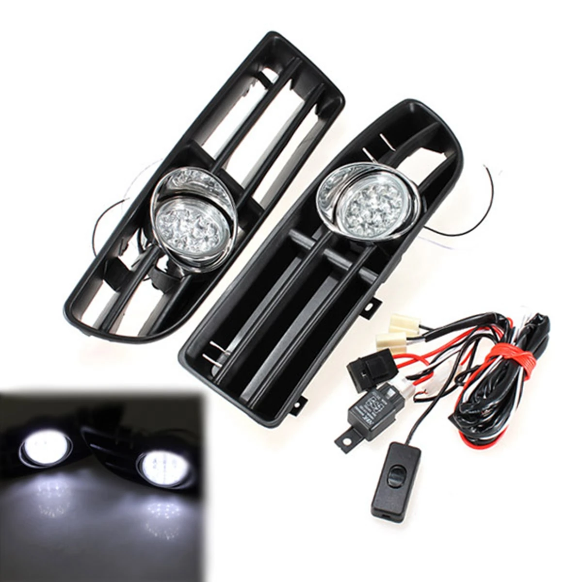 

2Pcs Front Lower Bumper Grill LED Fog Light Lamp for VW Bora Jetta MK4 6000K 1999/2000/2001/2002/2003/2004 Waterproof
