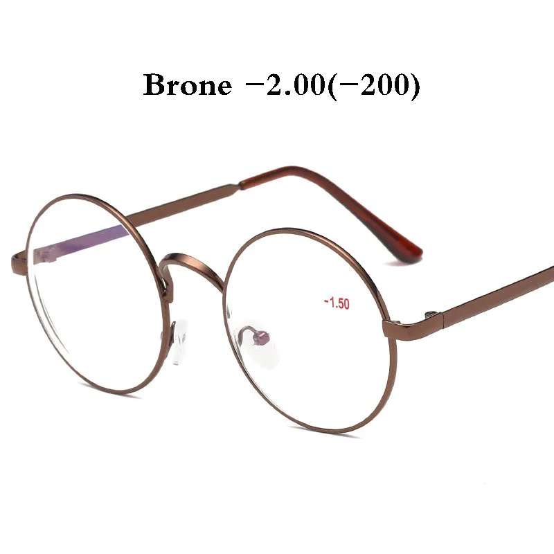 Iboode классические ретро круглые очки для близорукости для женщин с диоптрией-1,0 до-4,0 винтажная металлическая оправа близорукие очки для девочек - Цвет оправы: Brone -2.00