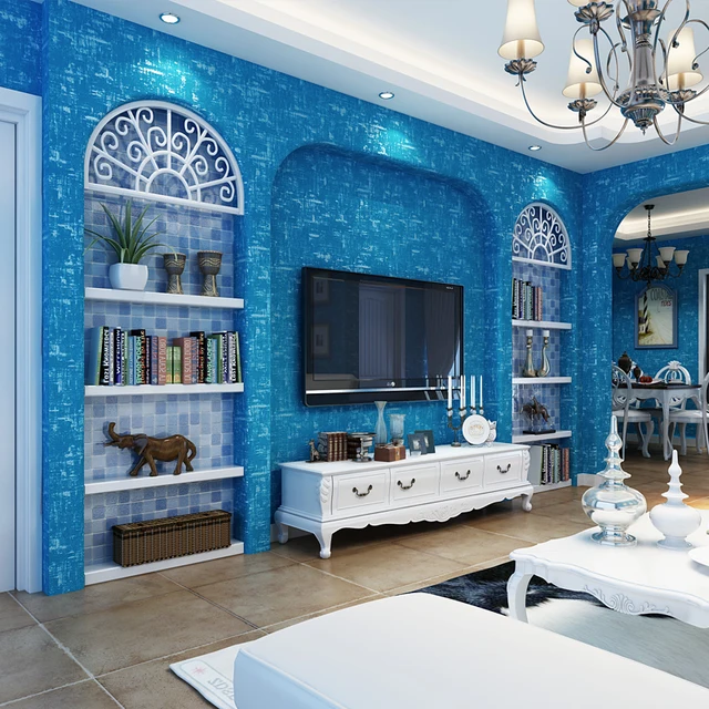 Mediterranean Style Mottle Blue Wallpapers Roll Home Decor Modern Mediterranean Style Mottle Blue Wallpapers Roll Home Decor Modern Solid Color Wall Paper For Living Room Children Bedroom Walls
