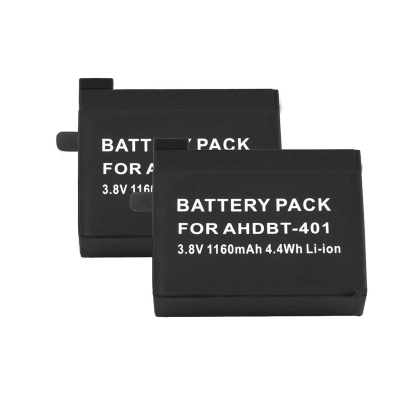 

MELASTA 2pcs 3.8V 1160mAh Battery For GoPro Hero 4 AHDBT-401 Go Pro Accessories Action Cameras Battery
