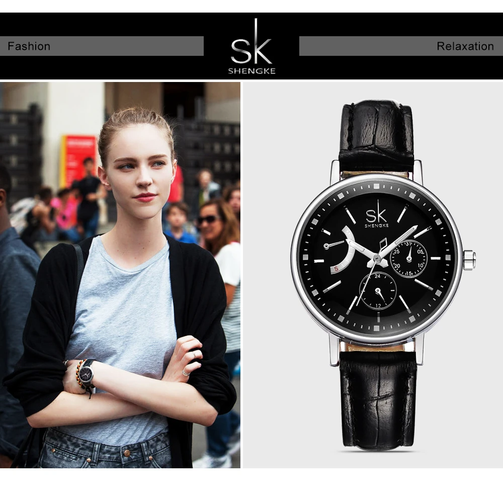 SK Брендовые женские водонепроницаемые часы 3ATM с кожаным ремешком, модные кварцевые часы, сексуальные красные наручные часы, женские часы, новинка