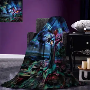 

Night Sky Blanket Desert Old Tree Hand Paint Like Image Cosmos Nebula Outer Space Themed Image Warm Blankets for Beds