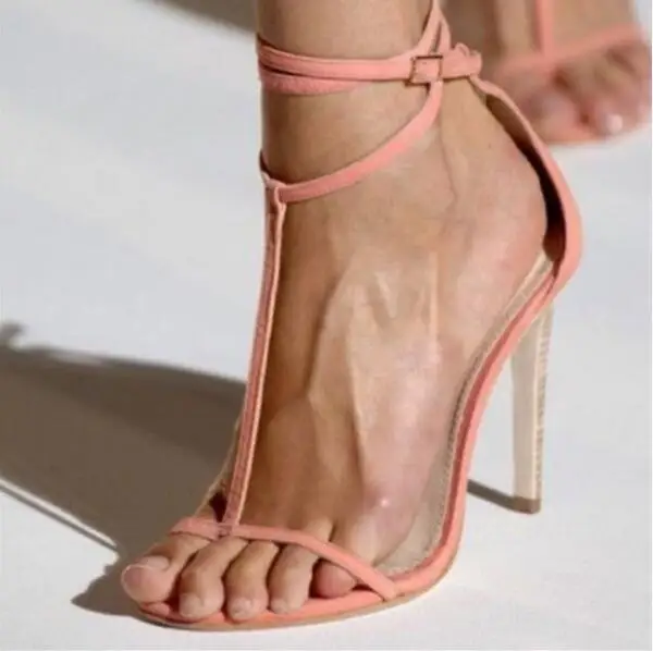 

Sexy Pink T-bar Ankle Strap Women Sandals Peep Toe Cut-out T-Strap Banquet Dress Shoes Ladies Gladiator Sandals Womens