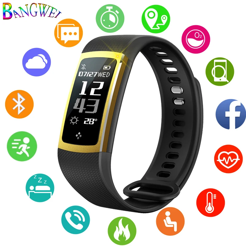 

BANGWEI Fashion Men Smart Bracelet Women Smart Wristband Heart Rate Blood Pressure Waterproof Sport Pedometer LED smart watch