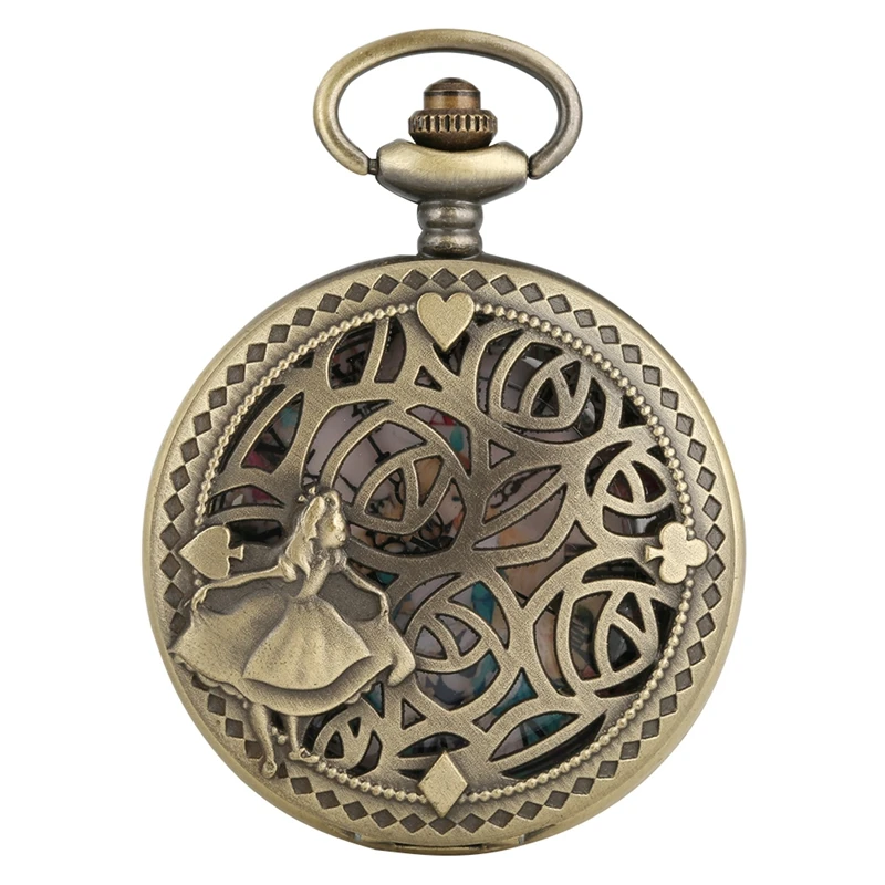 

Antique Bronze Poker Cards Display Lovely Princess Quartz Pocket Watch Necklace Pendant Collection Souvenir Gifts for Women Girl