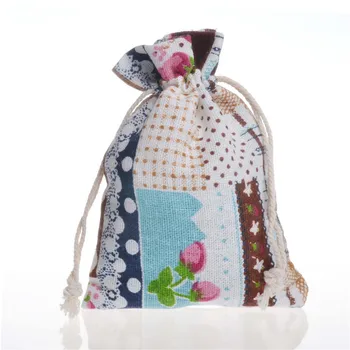 

10*14cm 50pcs Cartoon linen bag jewelry package bag Wedding gift packaging pouch Christmas party candy packaging supplies