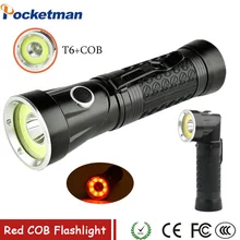 Newest XML-T6+Red COB 2300Lumens Head can rotate Magnetic Tail LED 18650 Flashlight 4-Modes Torch for Outdoor Camping