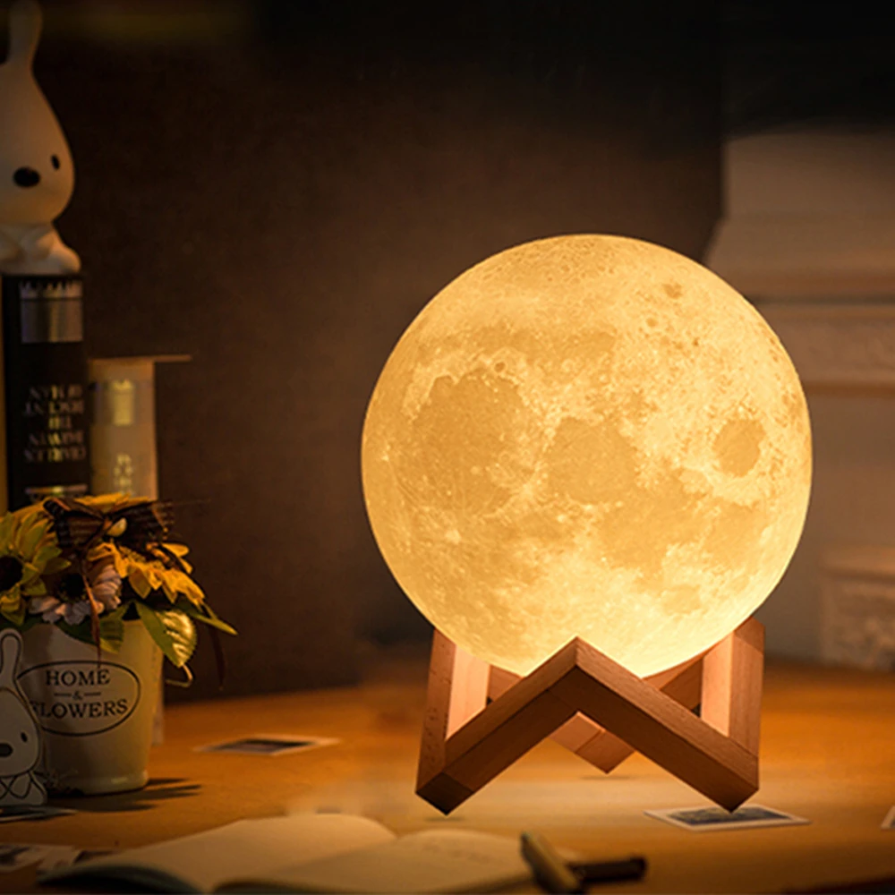 

LIGINWAAT Rechargeable 3D Print Moon Lamp 2 Color Change Touch Switch Bedroom Bookcase Night Light Home Decor Creative Gift