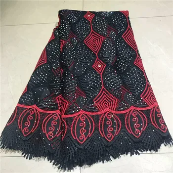 

Wonderful embroidery tulle mesh fabric French net lace fabric with cord lace and rhinestones for lady dress VRN196(5yards/lot)