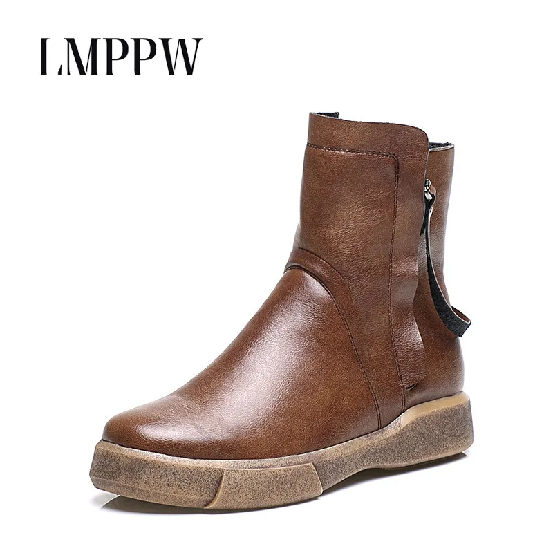 Goede Merk Designer Retro Mode Vrouwen Laarzen 2018 Herfst Winter Vrouwelijke Chelsea Laarzen Warme Lederen Casual Vrouw Schoenen Zwart Bruin 2A