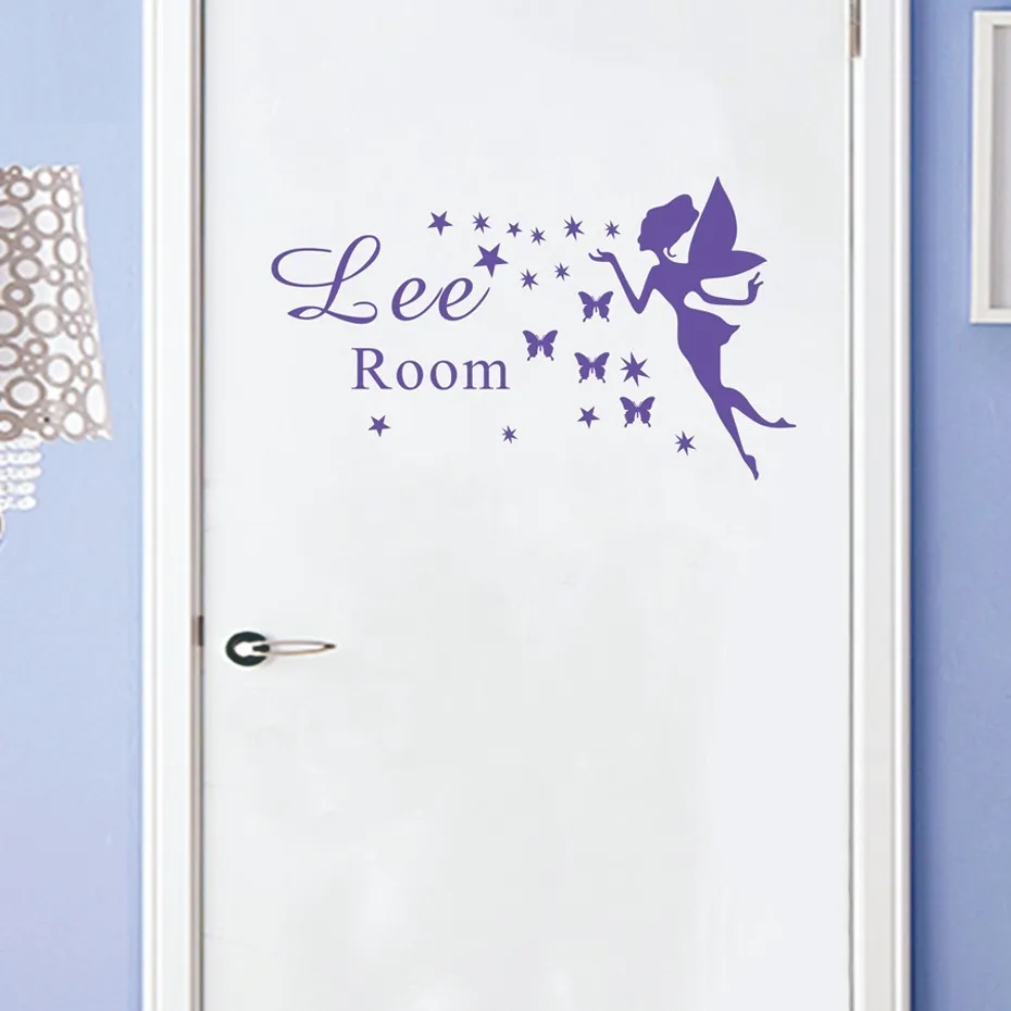 

Personalized Name Wall Stickers Vinyl Fairy Princess Wall Decals Girls Children Kids Wall Door Cartoon Home Decors Size 27*54 cm