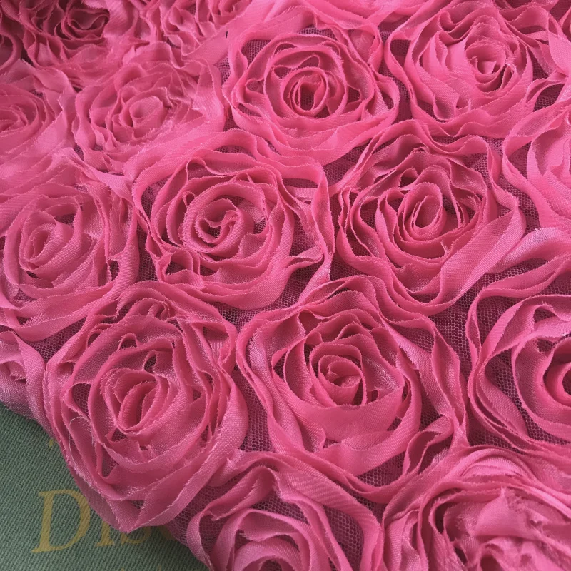1 Meter 130cm 51" Width Hot Pink 3d Flowers Mesh Embroidered Fabric For