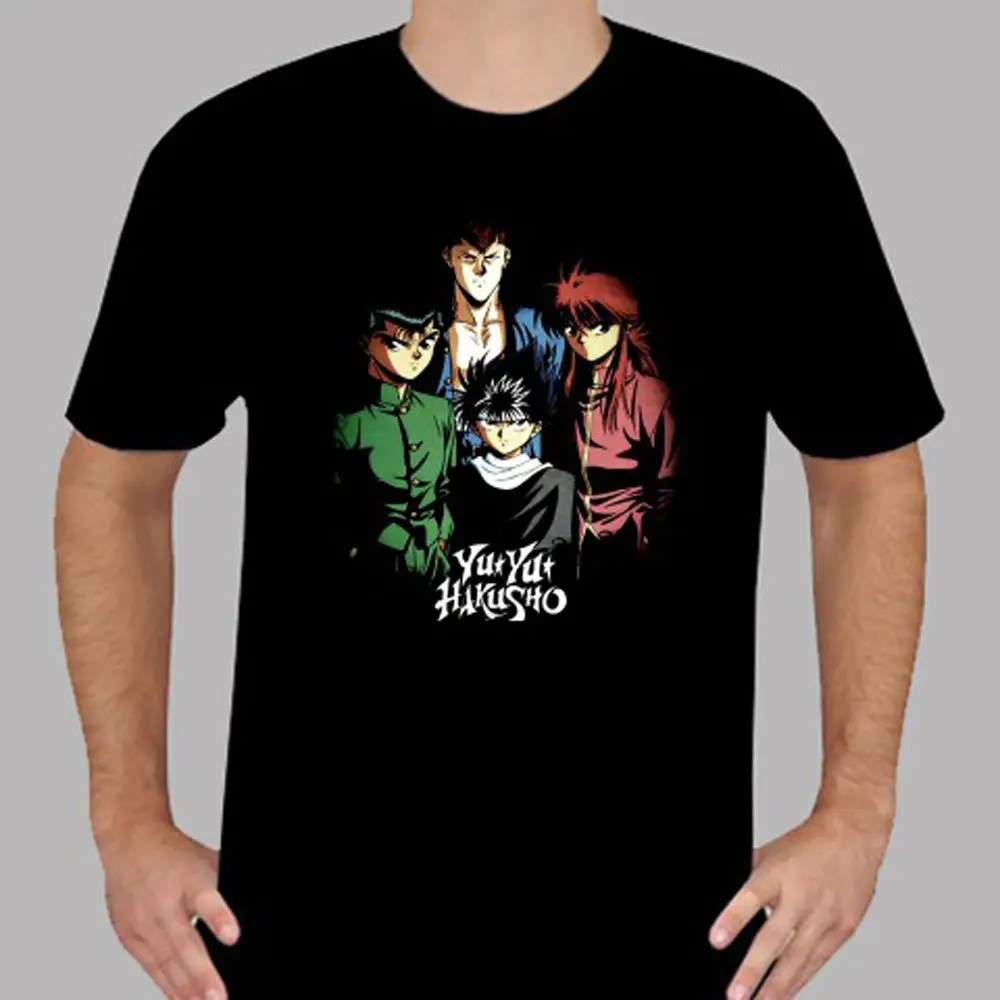Мужская черная футболка Yu Hakusho в стиле ретро с мультипликационным принтом