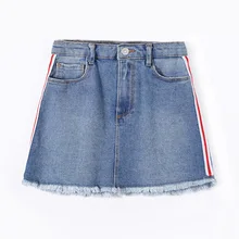 Pioneer Kids/короткие джинсовые юбки для девочек; Полосатое мини-платье в стиле пэчворк; Джинсовая юбка для маленьких девочек; одежда для детей; EDQ910057