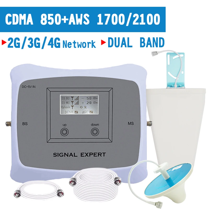 Full Smart Dual Band 2G 3G 4G Mobile Signal Booster CDMA 850 AWS 1700 2100 mhz Cell Phone Signal Repeater 4G LTE Amplifier 70dB Full Smart Dual Band 2G 3G 4G Mobile Signal Booster CDMA 850 AWS 1700 2100 mhz Cell Phone Signal Repeater 4G LTE Amplifier 70dB