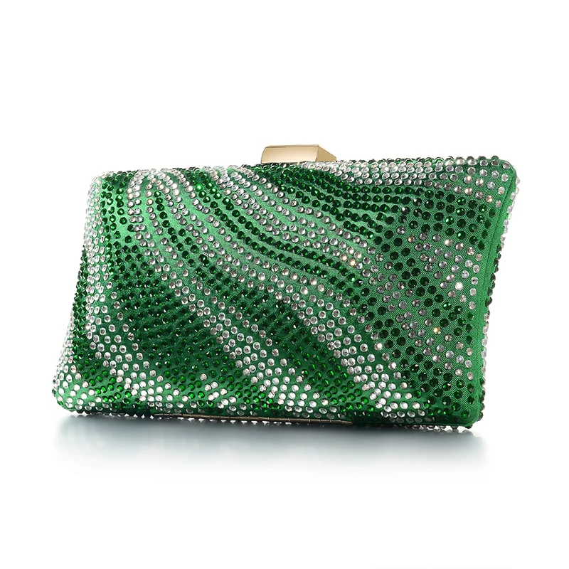 Зеленый атласный Шелковый жесткий футляр вечерний клатч с кристаллами для женщин вечерние платья для выпускного вечера