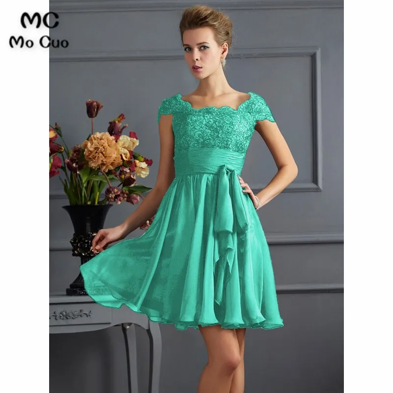 A-Line Scoop Lace Short Chiffon Bridesmaid Dresses65478