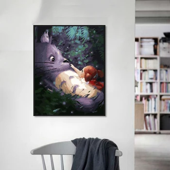 

MOLEK DIY Oil Painting by Numbers Kit My Neighbor Totoro Cat Acrylic Painting on Canvas Home Decor Wall Artwork for Living Room
