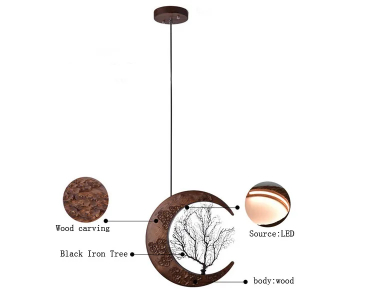 Твердый деревянный Гравировальный подвесной светильник прикроватный коридор Луна stlye деревянный подвесной светильник живой roon светодиодный художественный подвесной светильник