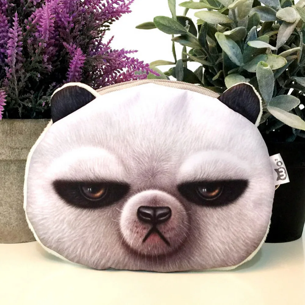 Harajuku Mini Coin Purse Wallet 3D printing Cartoon animal big face cute small zipper bag Children