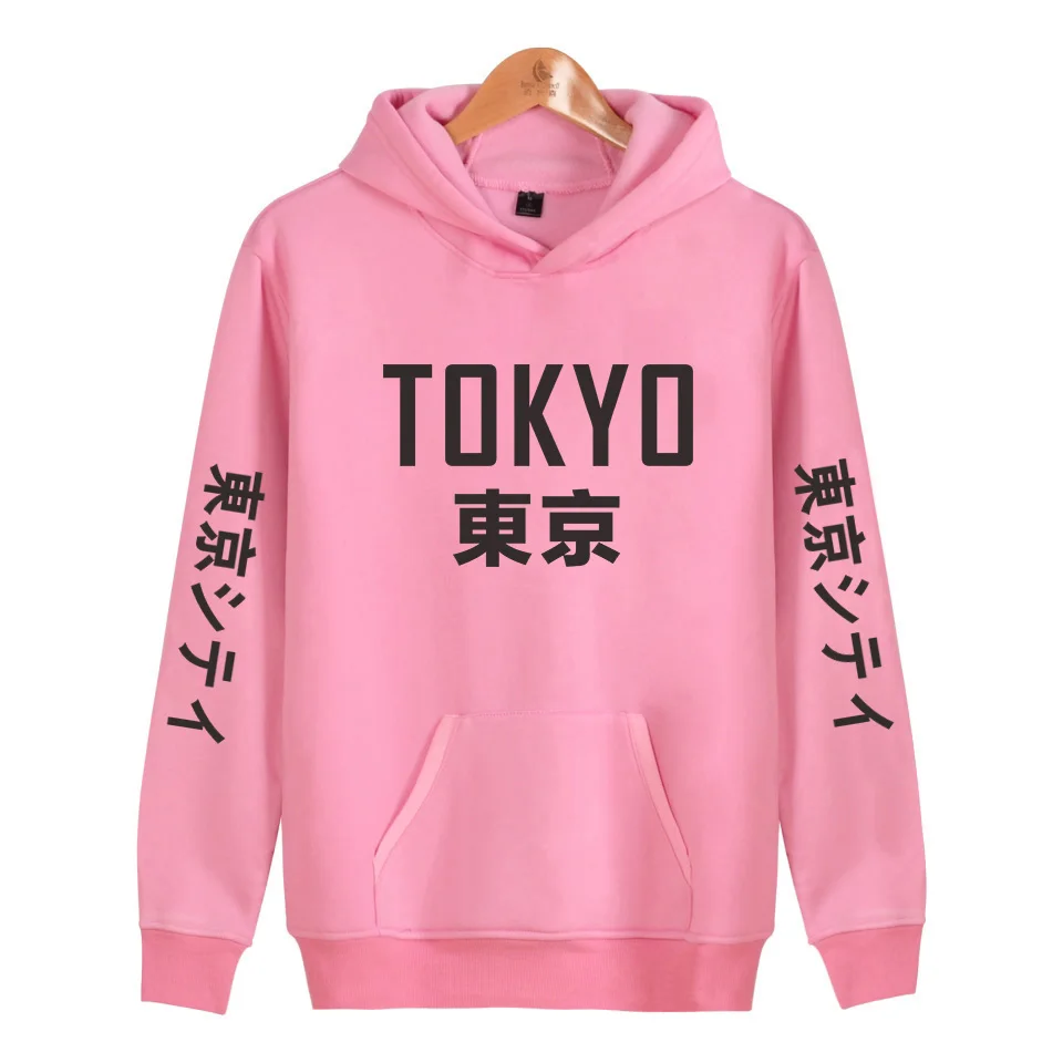 Новое поступление, толстовки в японском стиле Харадзюку, пуловер с принтом в виде города Токко, свитер в стиле хип-хоп, уличная одежда 4XL размера плюс - Цвет: Розовый