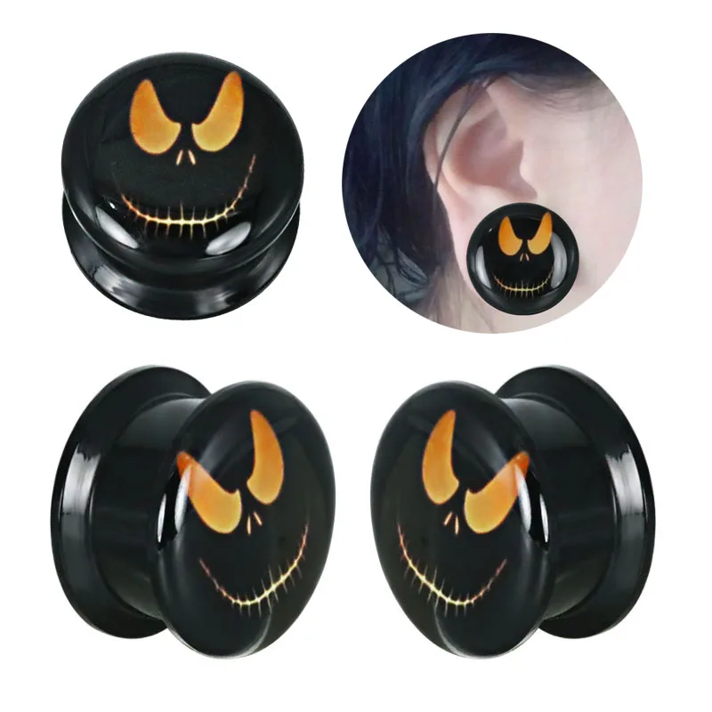 1 Pair Nightmare Black Acrylic Ear Plugs and Tunnels Screw fit Back Ear