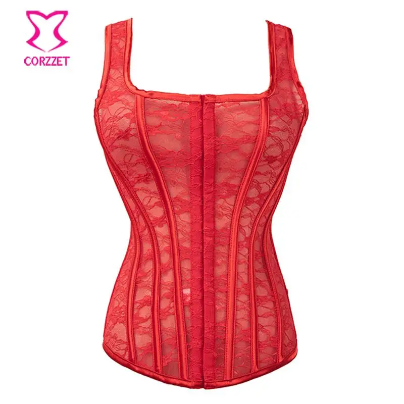 Women Sexy Body Shapewear Red Lace Push Up Overbust Waist Trainer