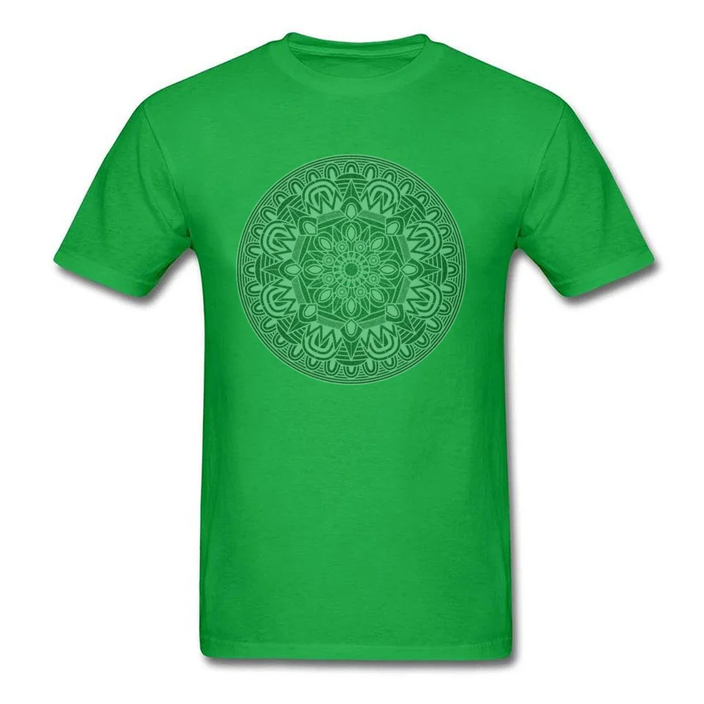 Flower Mandala 2 Graphic Short Sleeve Normal T Shirts 100% Cotton Crew Neck Mens Tops Shirt Printing Tshirts Thanksgiving Day Flower Mandala 2 green