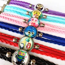 Jiangzimei 24 шт./лот мультфильм сова собака Единорог, фламинго, оболочка, Бабочка, мышь стекло мультфильм Кожаный браслет для девочек