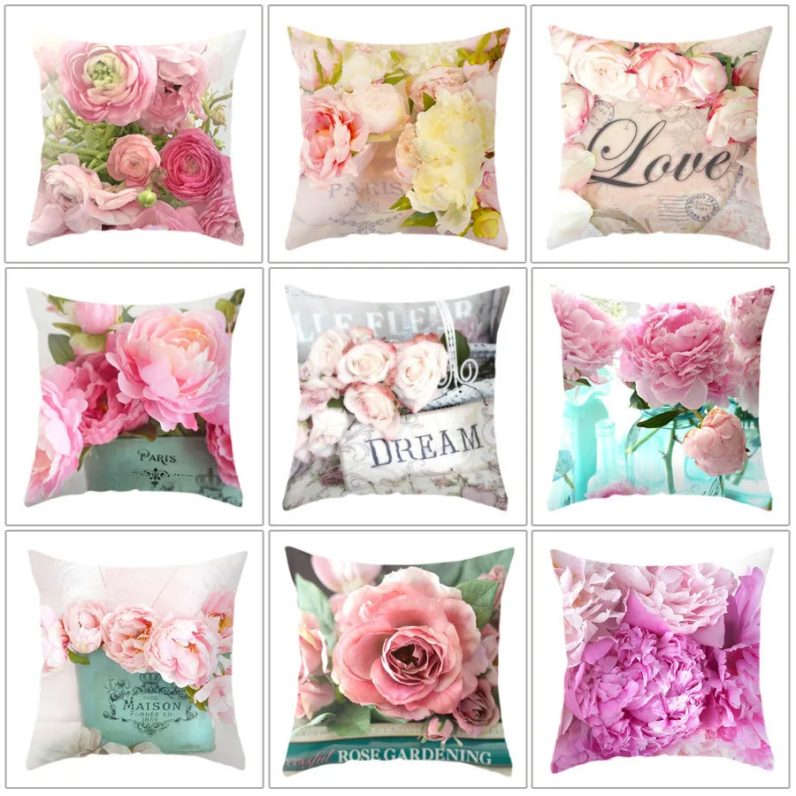

Euro Style Cushion Cover Rose Flower Decorative Throw Pillow case sofa Mediterranean style pillowcase for Home Decor