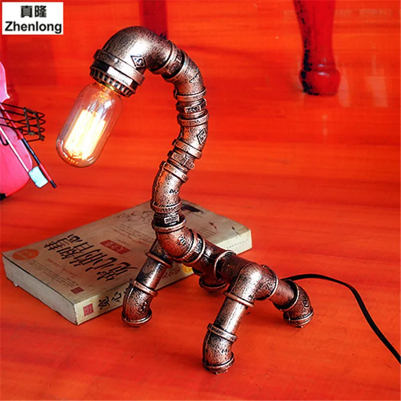 

Iron Robot Desk Lamp Loft Personality Creative Water Pipe Lamp Riting Desk LED Cafe Bar Decorated Vintage Table Lamp E27 LED