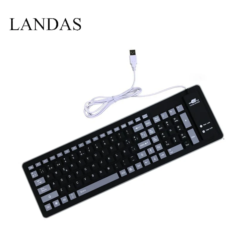 

Landas Portable Wired Silicone French Spanish Keyboard For Desktop computer Laptop Roll up Waterproof Soft Silicone Keyboards