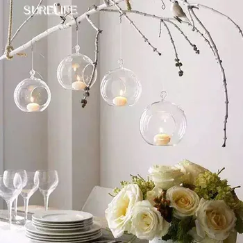 

12Pcs 6/8cm Hanging Tealight Holder Glass Globes Terrarium Wedding Candle Holder Candlestick Vase Home Hotel Bar Decoration