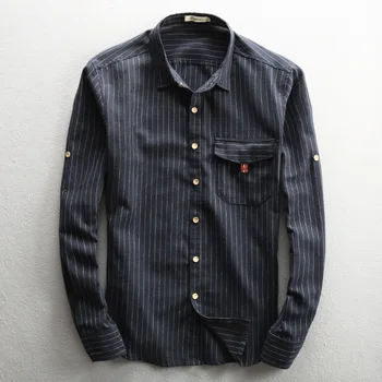 

Men's Casual Shirts New Spring Casual Men Shirt Cotton Linen Mens Dress Shirt Slim Fit Striped Shirt Long Sleeve Camisas TS-307