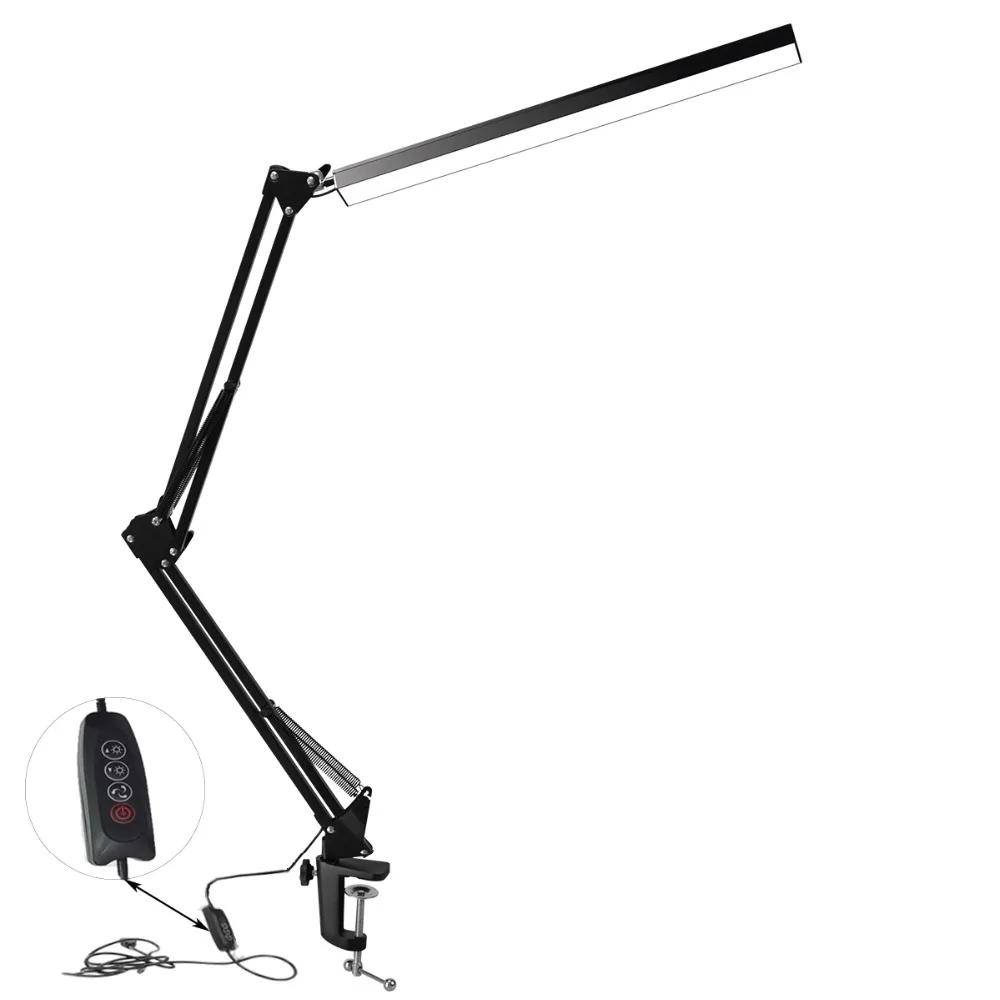 

LED Desk Lamp, Metal Swing Arm Architect Lamp, 3 Colors Modes Craft Light with Clamp,7.8W Drafting Table Lamp, Black