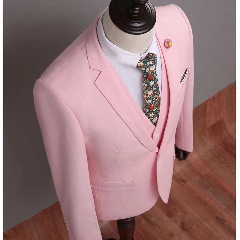 NA03 розовая мужская одежда на одной пуговице тонкий индивидуальный свадебный смокинг 3 шт.(пальто+ брюки+ жилет) Жених лучшие мужские смокинги для мужчин